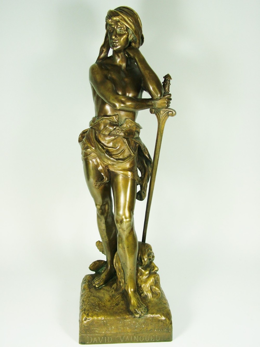 henri ple french art nouveau bronze study of david and goliath c1890