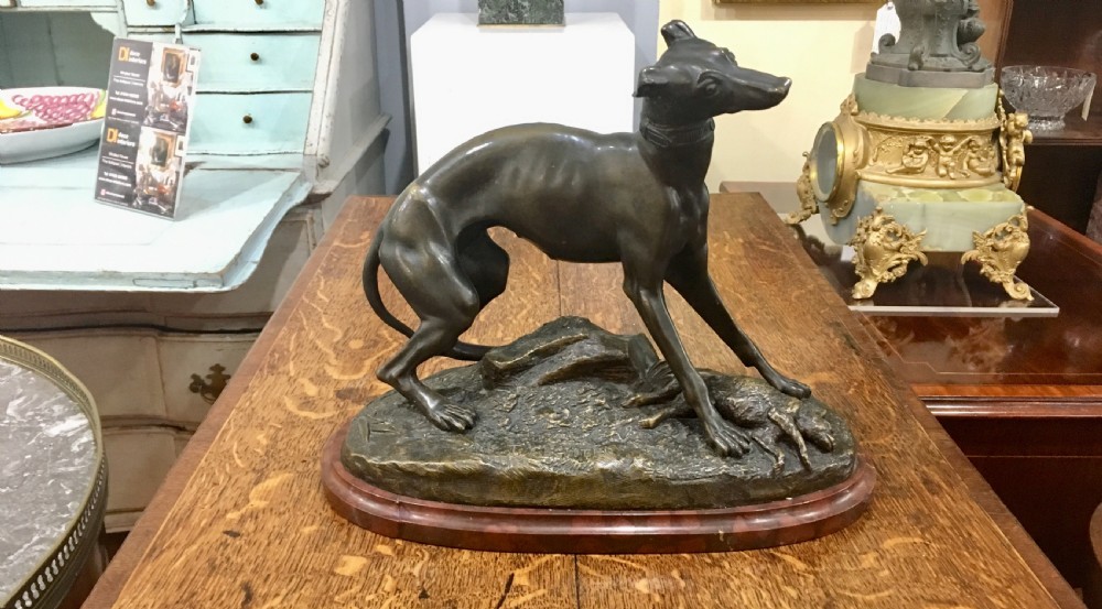 jean gechter late 19th century french bronze casting of a whippet