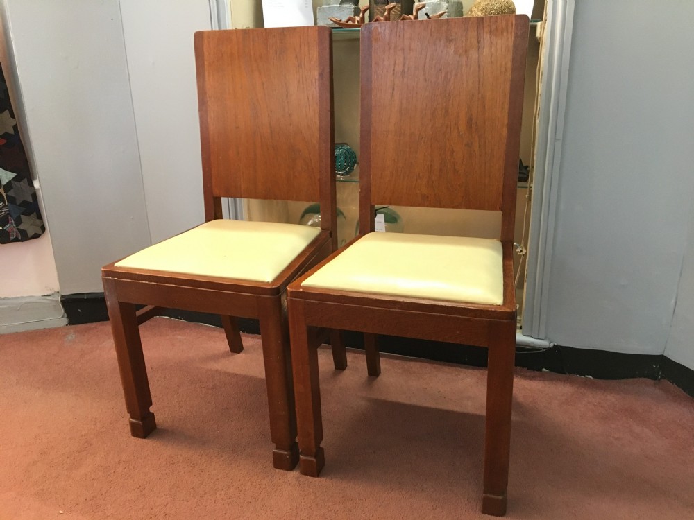 set of 6 art deco oak cream leather chairs c1930