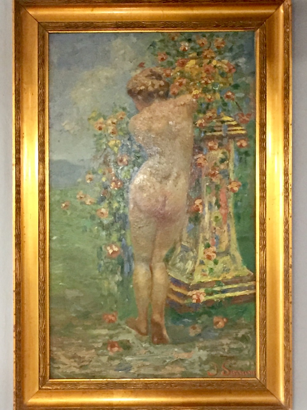 sarrazin french early 20c impressionist oil of young naked woman dated 1914