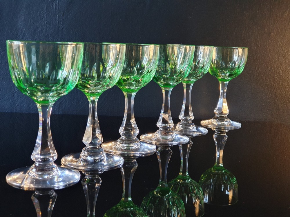 set of six uranium green glasses c1900