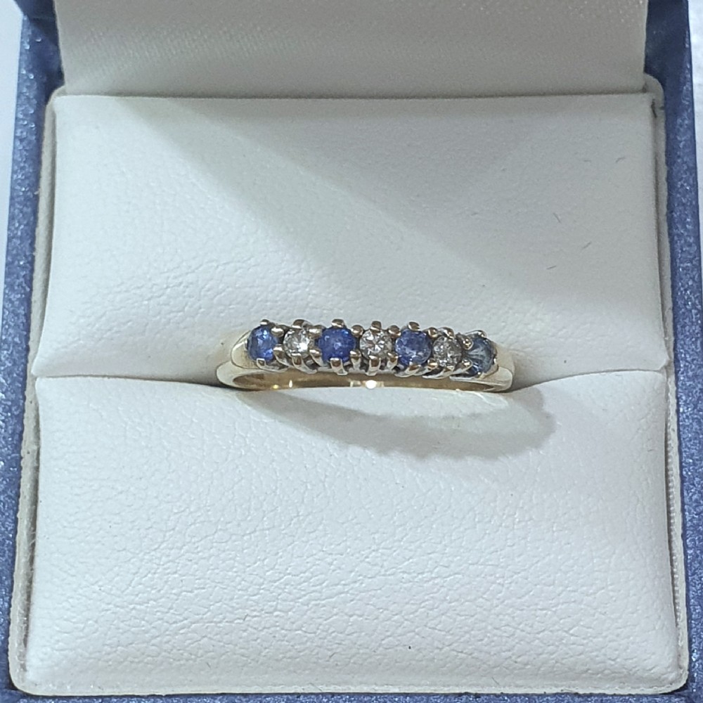 vintage ceylon sapphire diamond 9ct half eternity ring size m