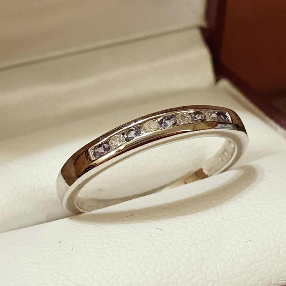 tanzanite diamond half eternity ring on 925 sterling silver ring size p