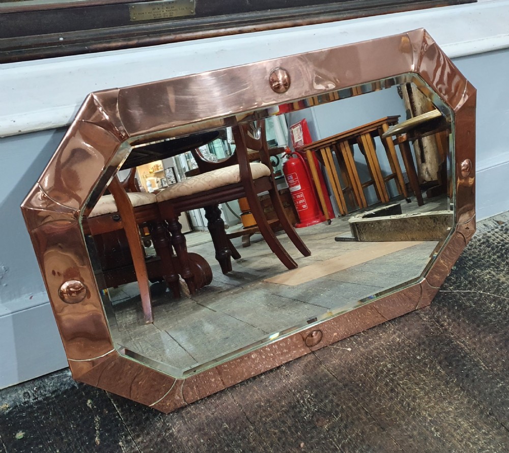 large 80cm art deco octagonal copper mirror c1920