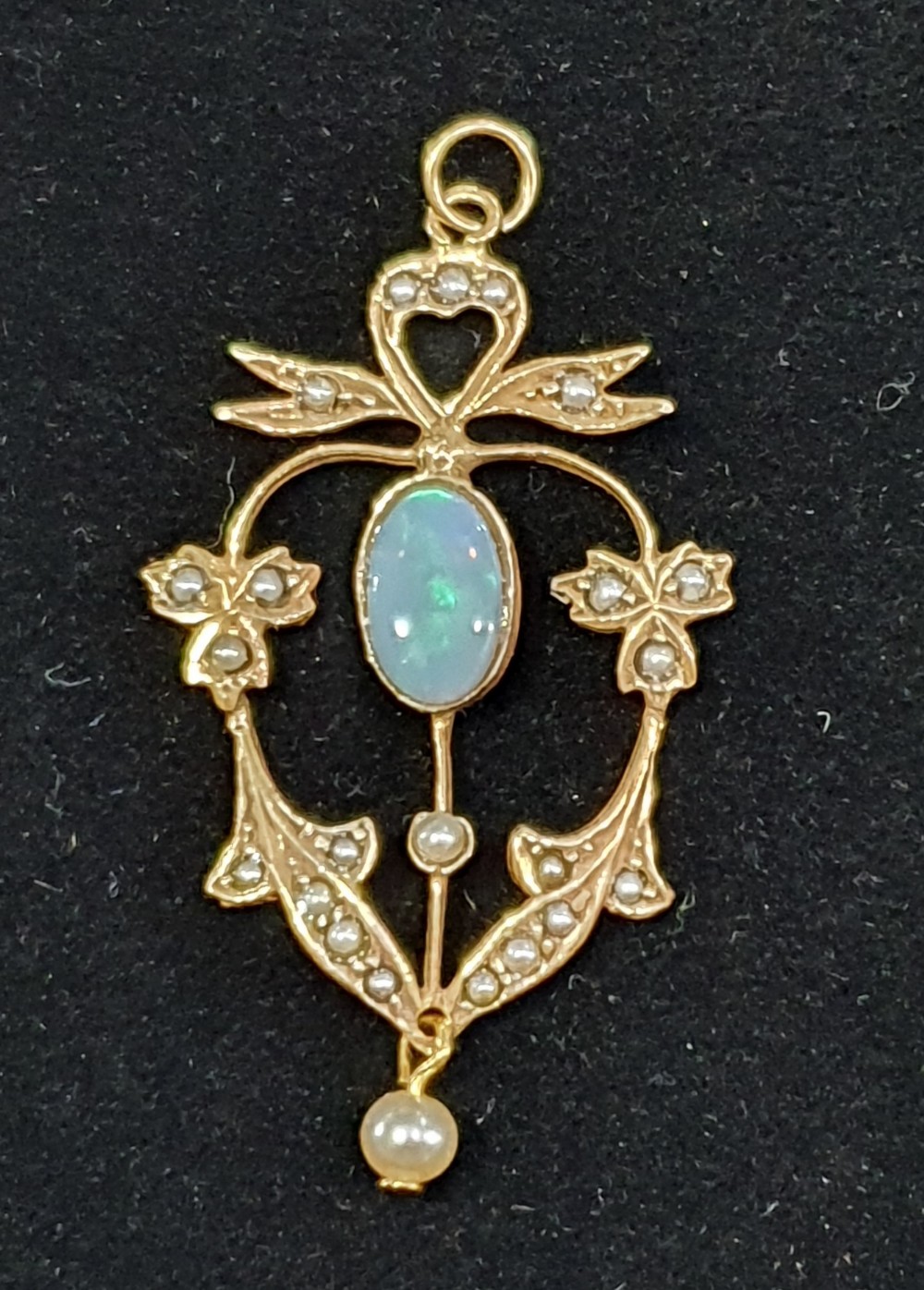 pretty opal and seed pearl pendant approx 15ct opal c1930