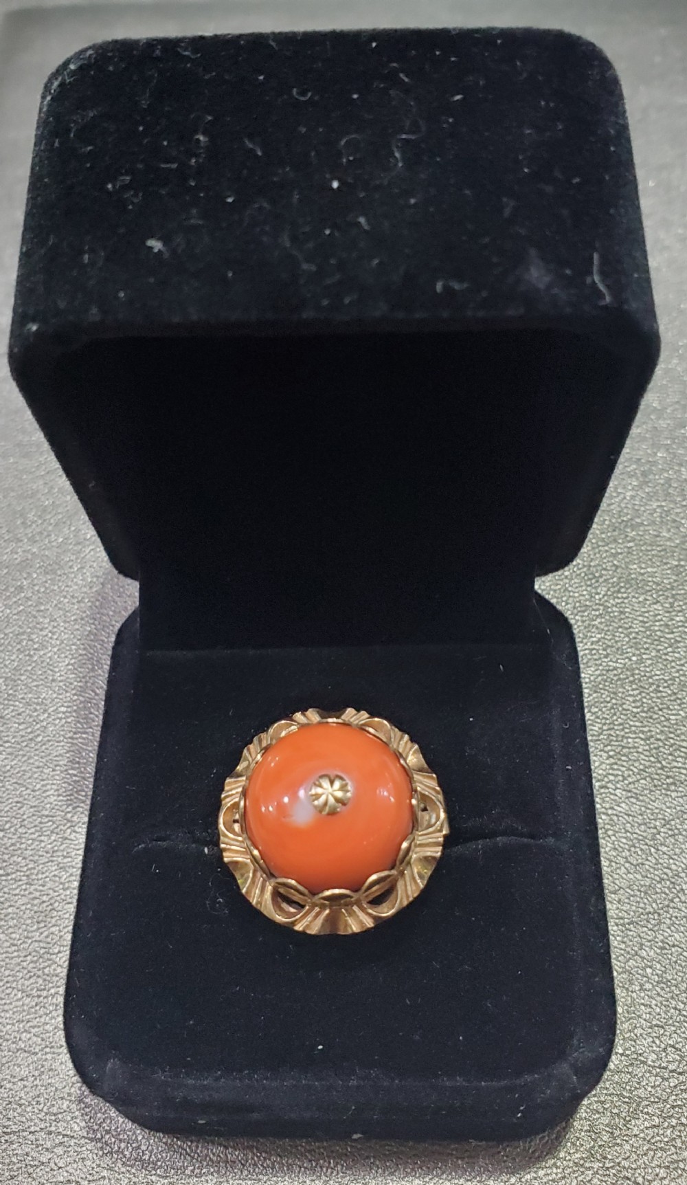 coral 14ct rose gold dress ring c1940