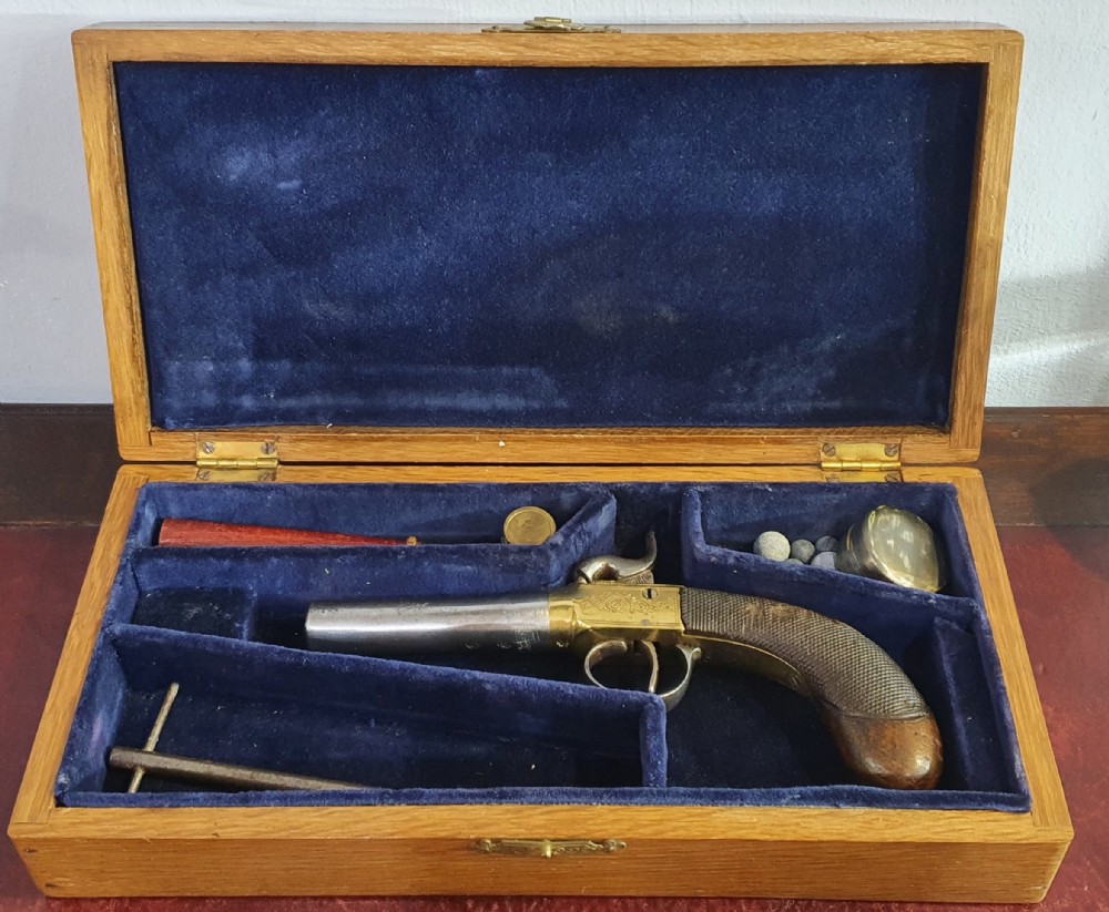 boxlock percussion pistol set mid 19th century