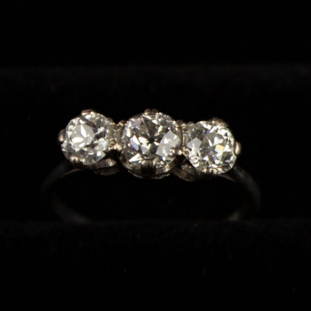 edwardian 15ct old cut diamond platinum trilogy ring 8500