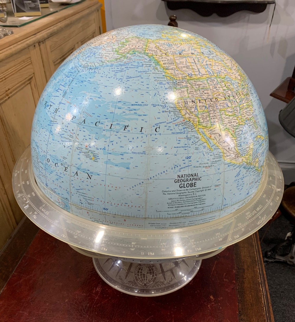 rare large size national geographic society world globe dated 1962