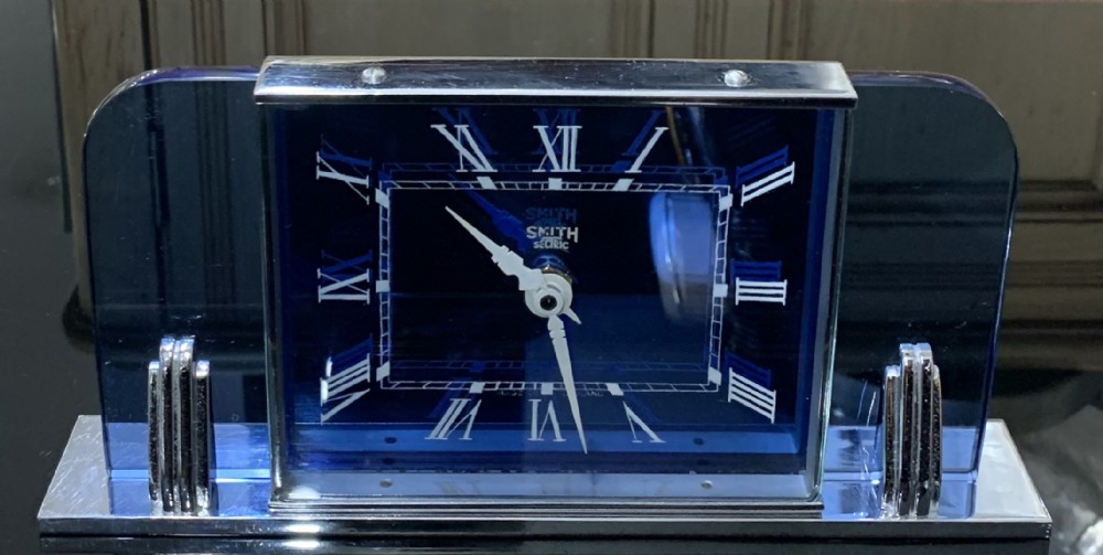 smiths blue glass and chrome sectric clock c1930s