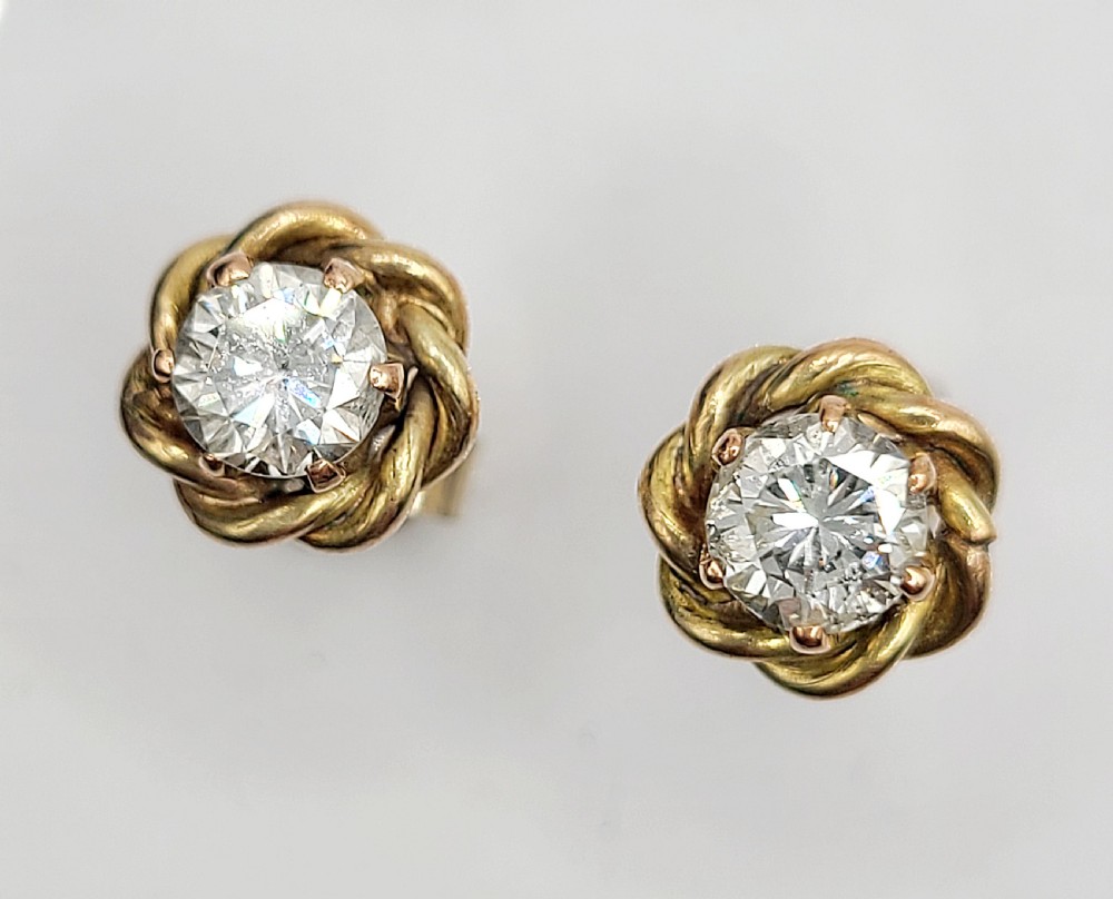 antique diamond approx 12ct 9ct gold stud earrings