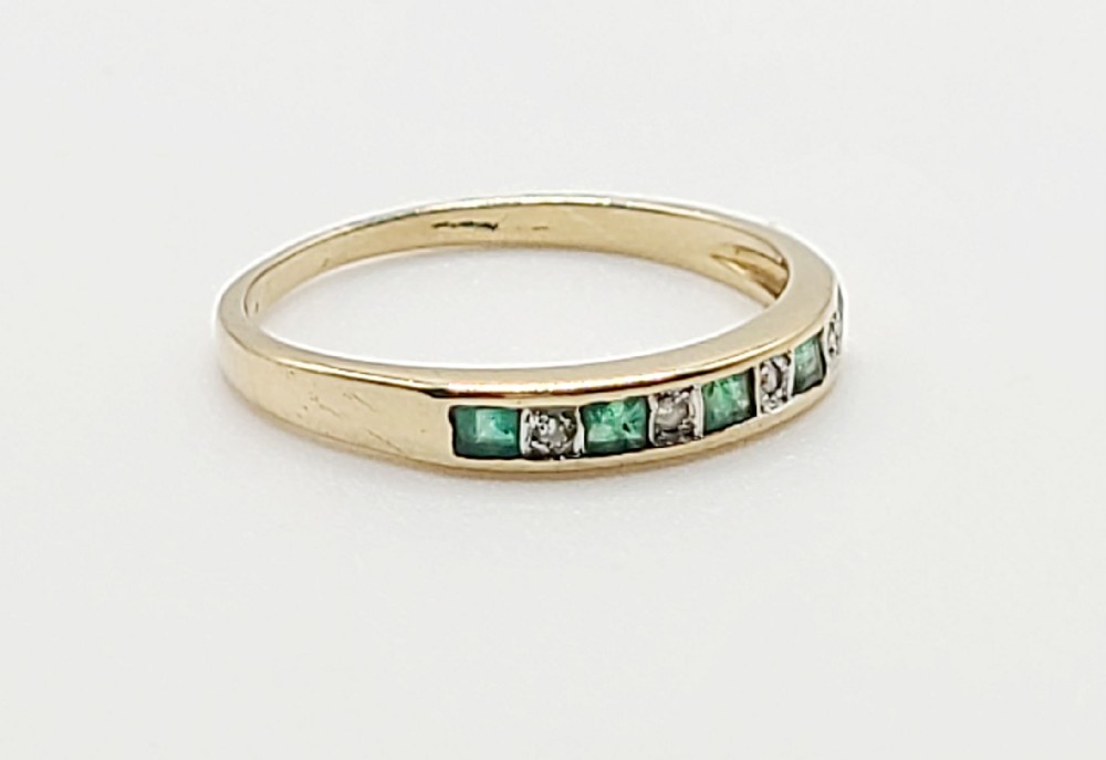 emerald diamond half eternity ring 9ct gold m12