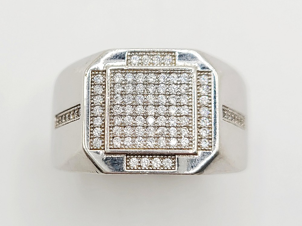 silver cz signet ring u