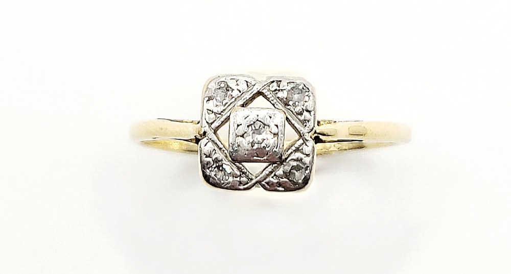 art deco diamond platinum set 18ct gold ring c1930s size n