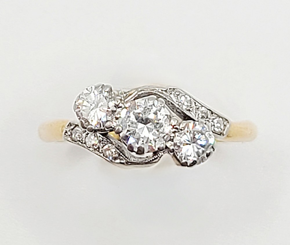 edwardian 1ct old cut diamond 18ct gold platinum trilogy twist ring size r