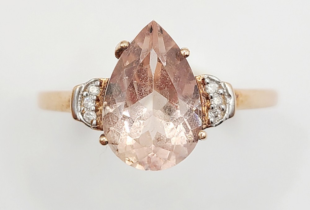 natural morganite diamond 9ct rose gold ring r12