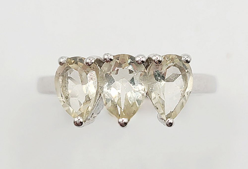 925 silver ring with three teardrop lemon crystal's s