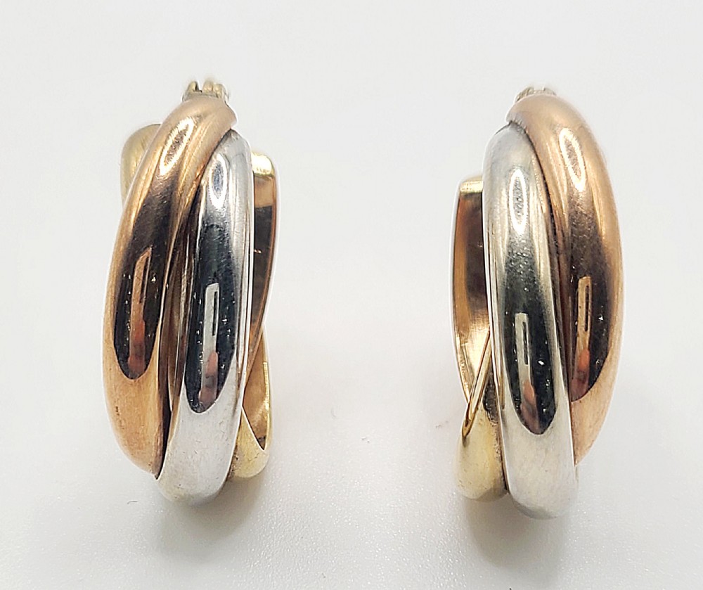 heavy 9ct gold x3 colour swirl stud earrings