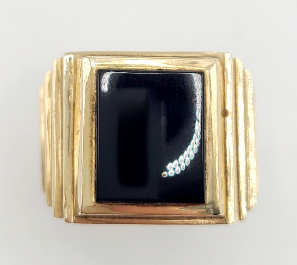 vintage heavy 9ct gold onyx signet ring p12