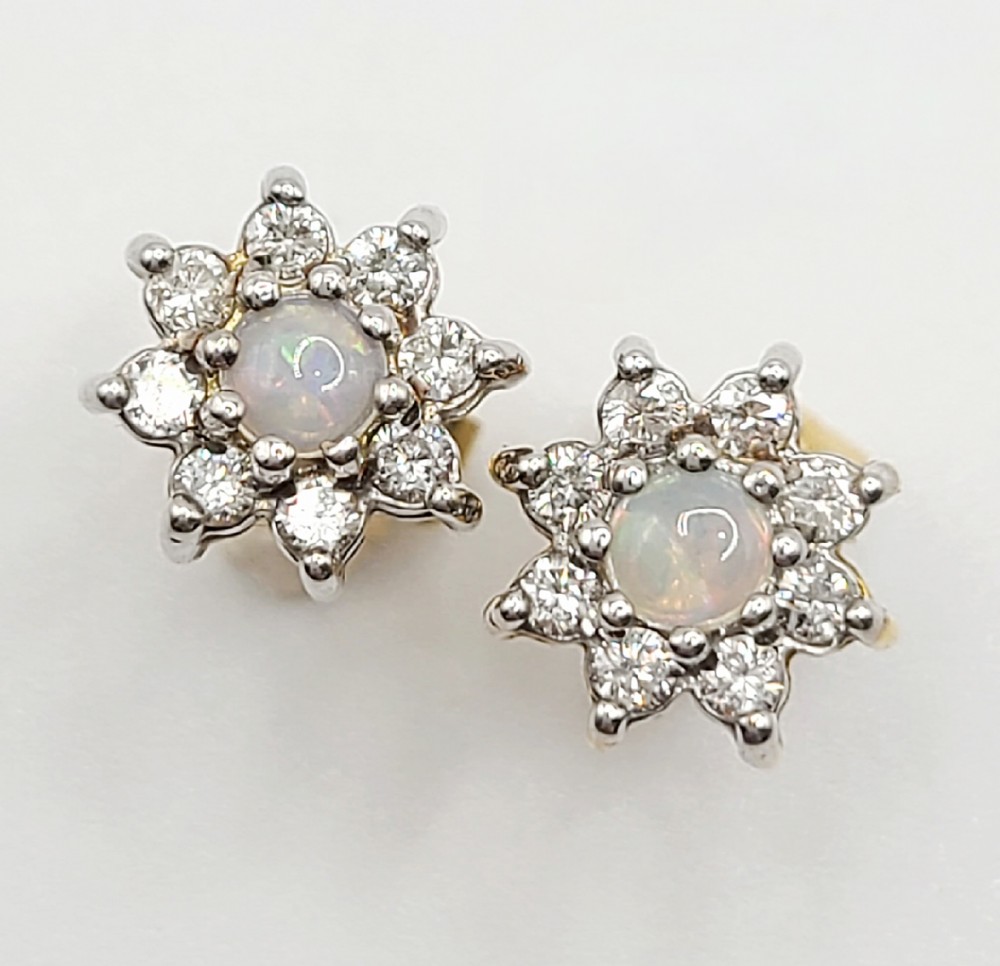 opal diamond earrings 18ct white gold