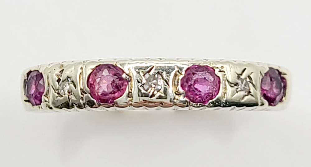 vintage round cut ruby illusion set diamonds half eternity ring size m12