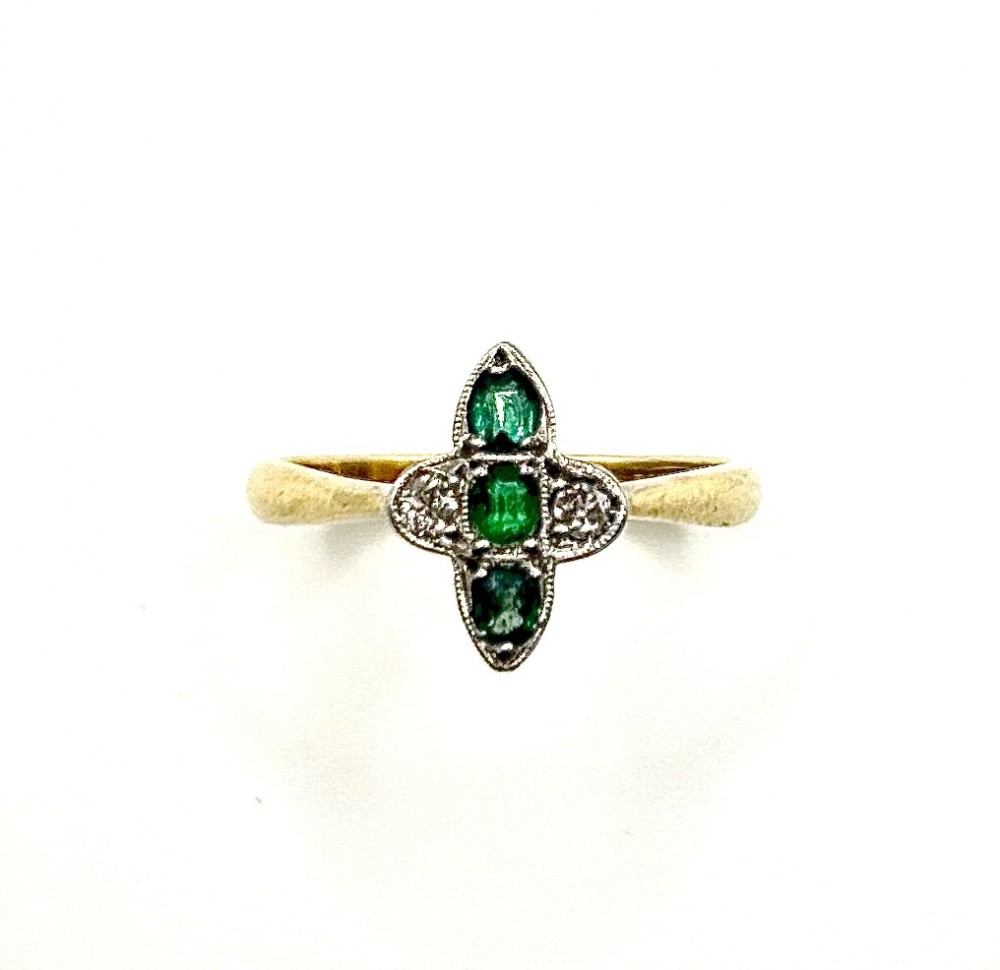 art deco emerald platinum diamond 18ct gold 5 stone ring c1920's