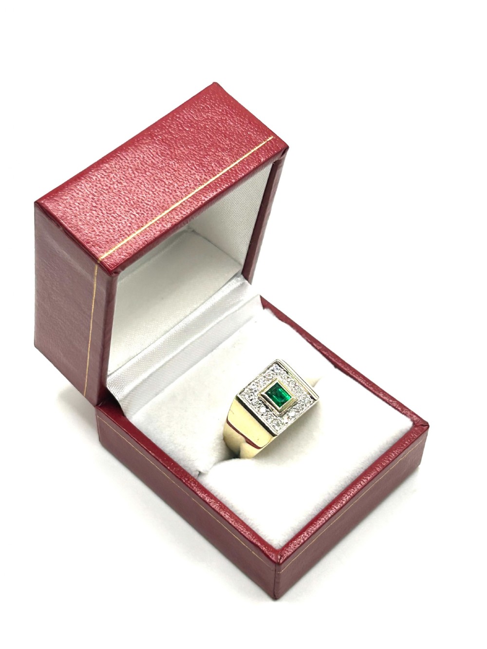 art deco style emerald diamond 9ct gold unisex ring