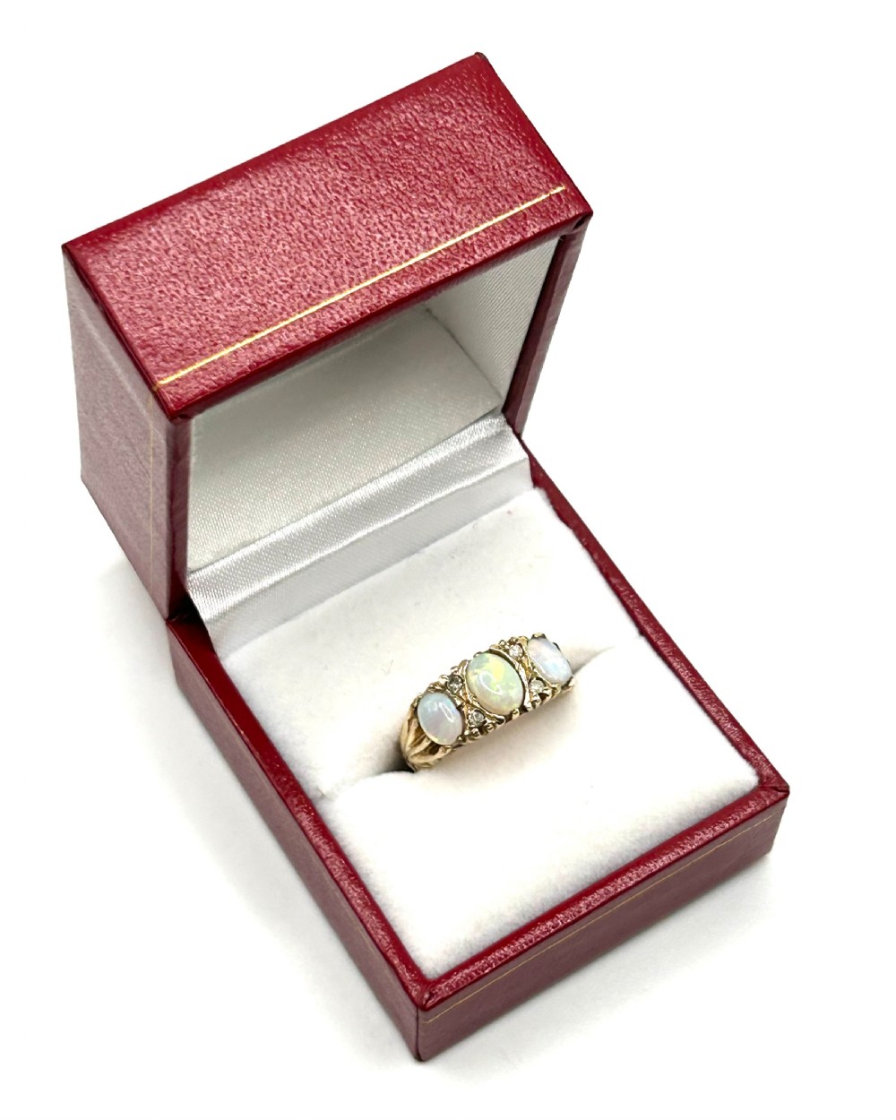 opal diamond 9ct gold trilogy ring m12