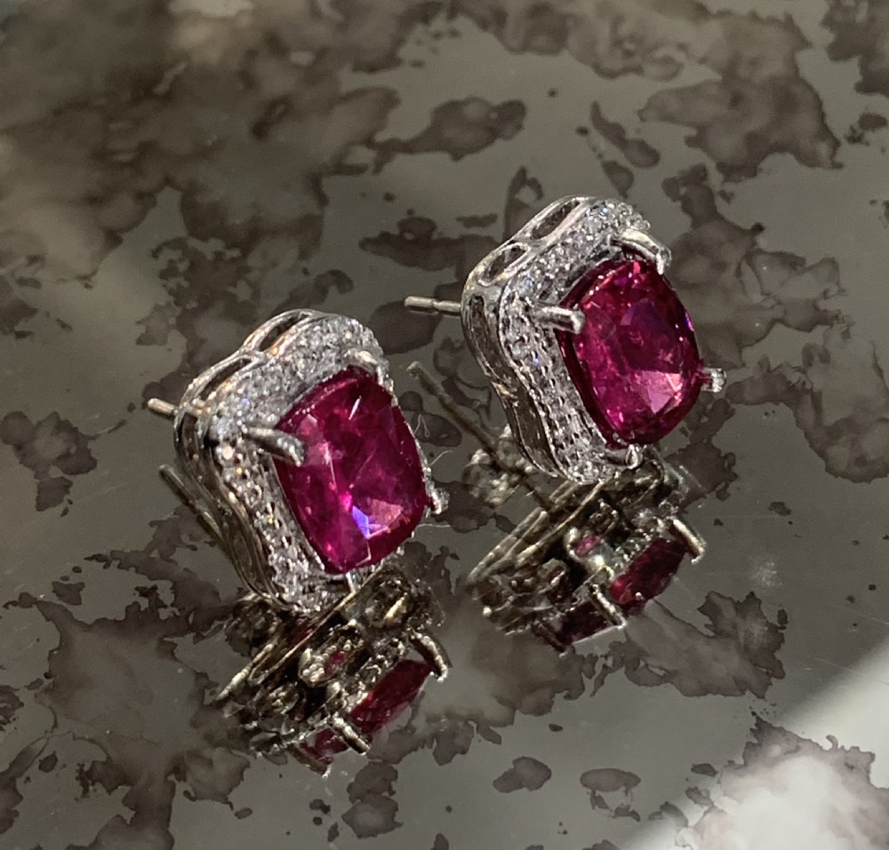 natural pink tourmaline and diamond 14ct white gold earrings