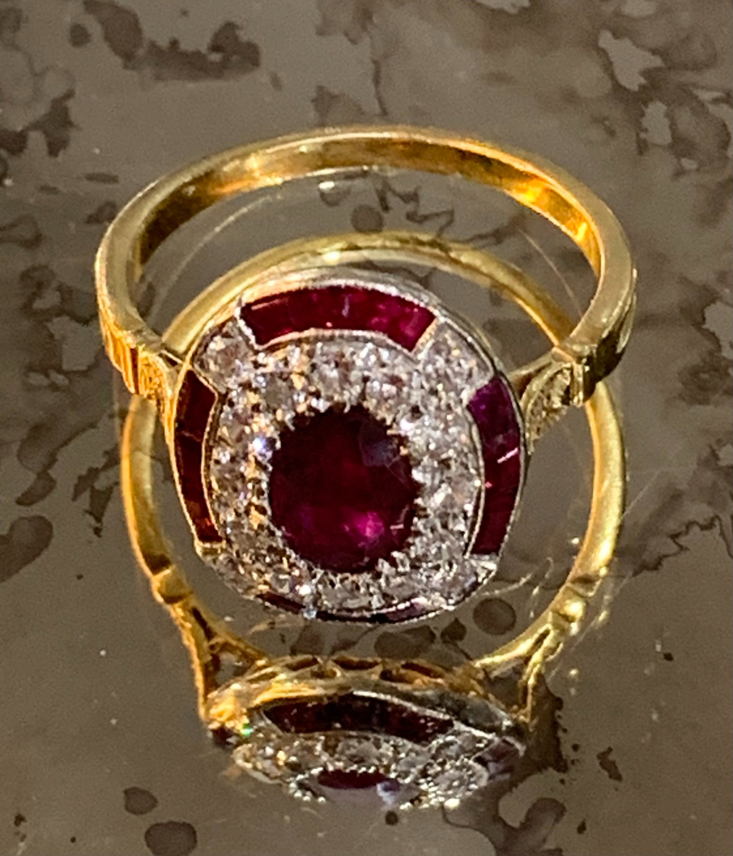 french art deco ruby diamond 18ct gold cluster ring c1920's l