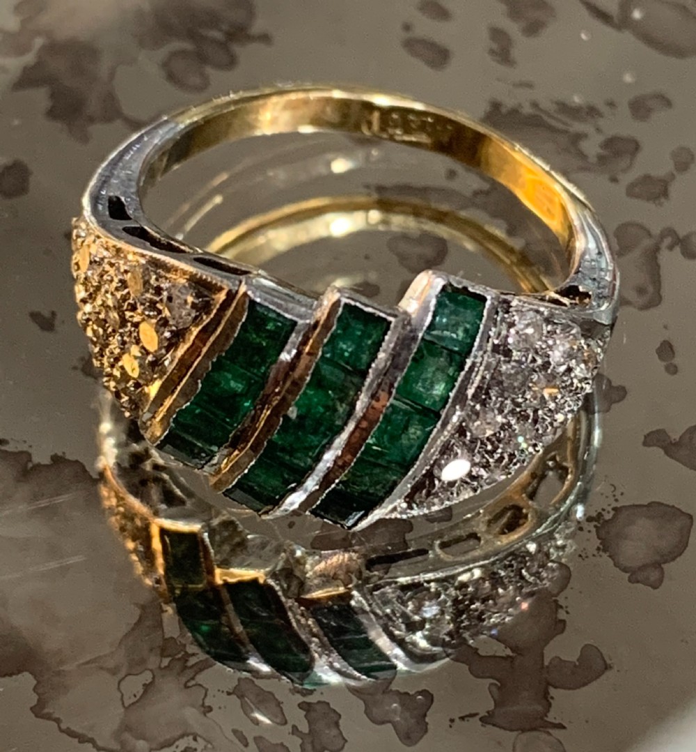 art deco natural emerald diamond 18ct yellow and white gold cluster ring c 1920's size n