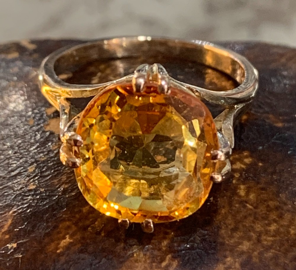 art deco 6ct orange sapphire 9ct gold ring c1920's30's size k