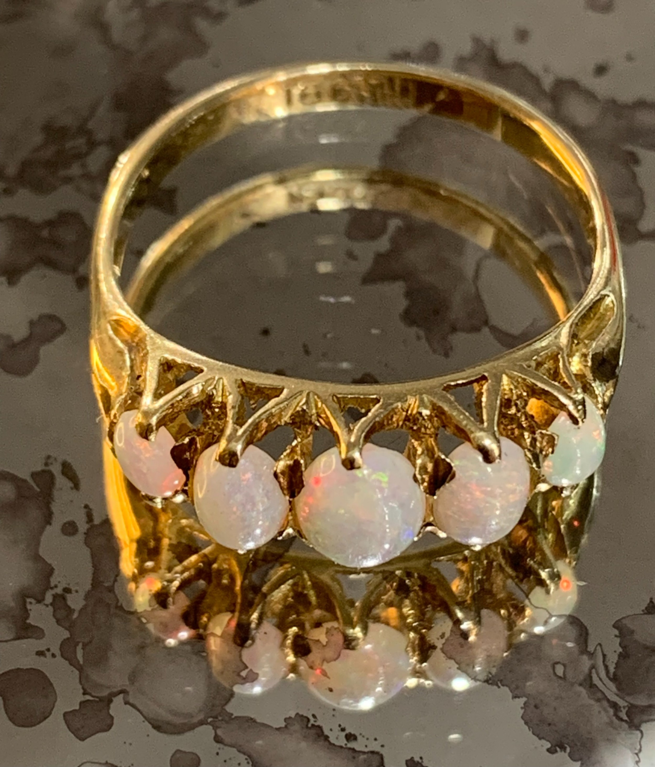 victorian five opal 18ct gold stack ring o