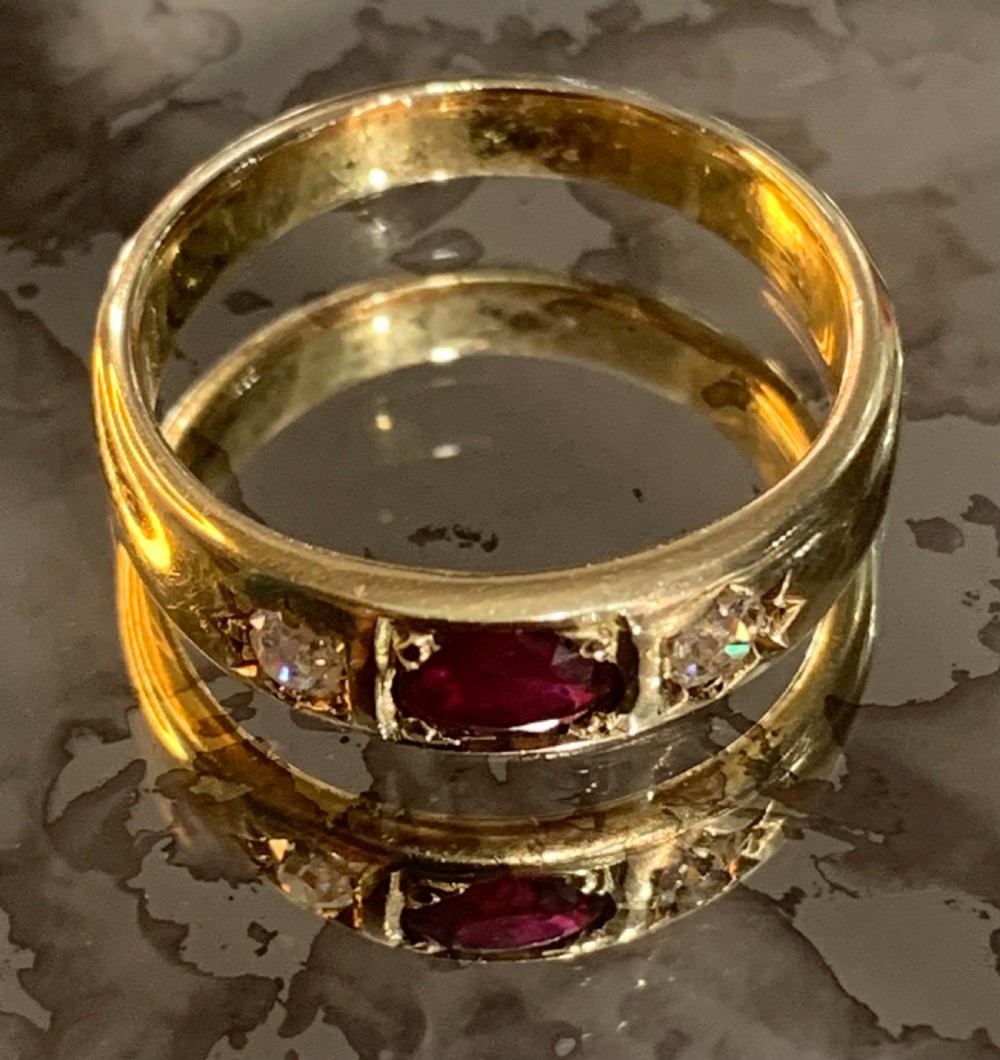 victorian ruby and diamond 18ct gold gypsy ring size n