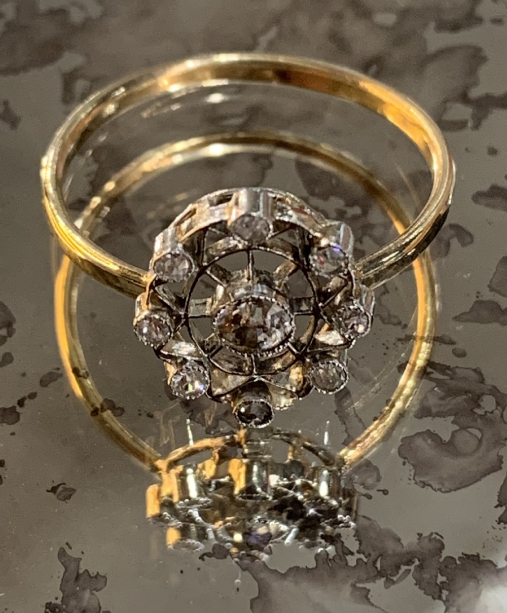 exquisite art deco diamond old cut platinum and 15ct tested gold cluster ring c1920's size q