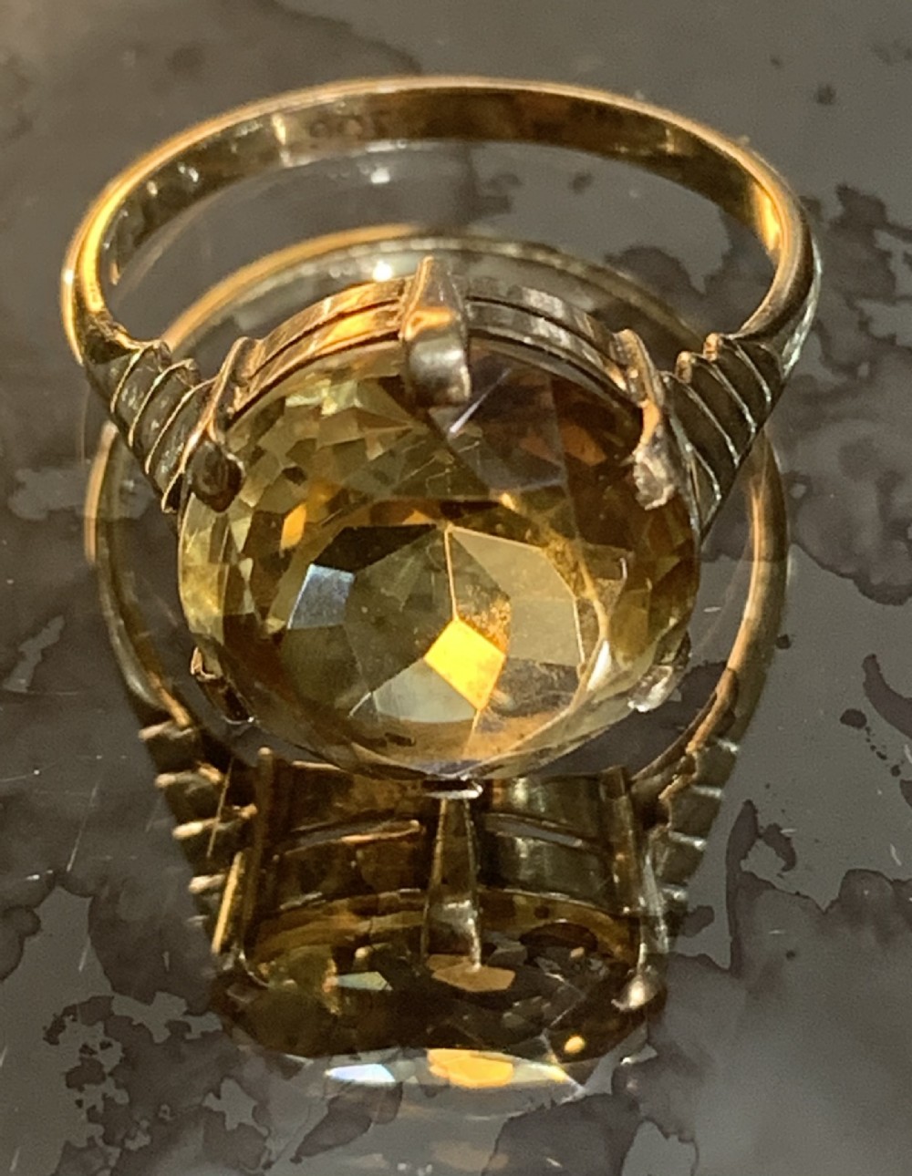 art deco old cut citrine solitaire 9ct gold ring size p