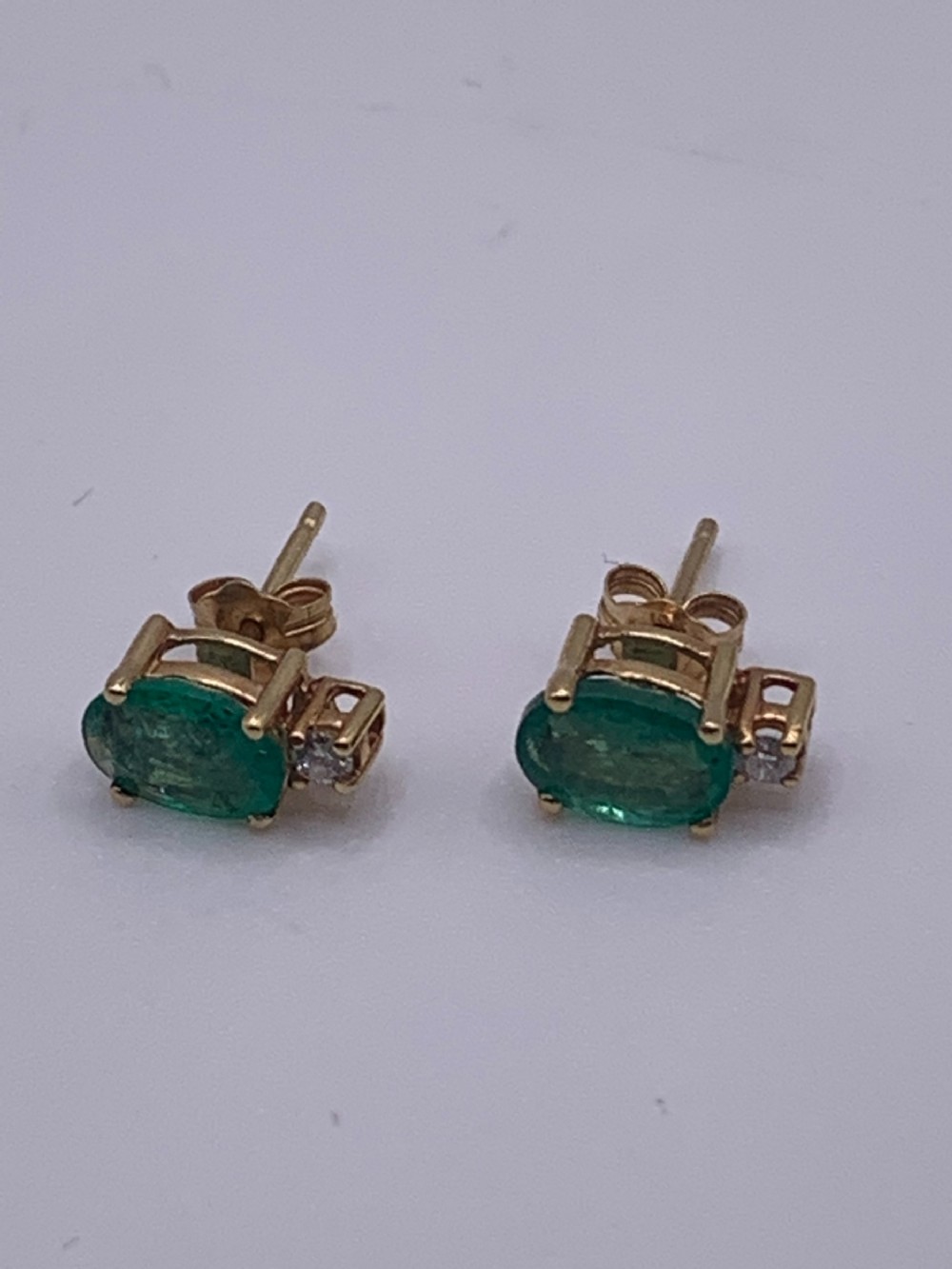 fine natural emerald and diamond 18ct gold stud earrings