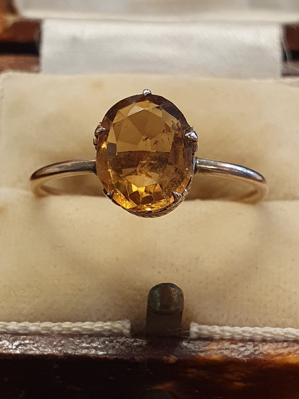 art deco era 9ct gold citrine solitaire ring size q