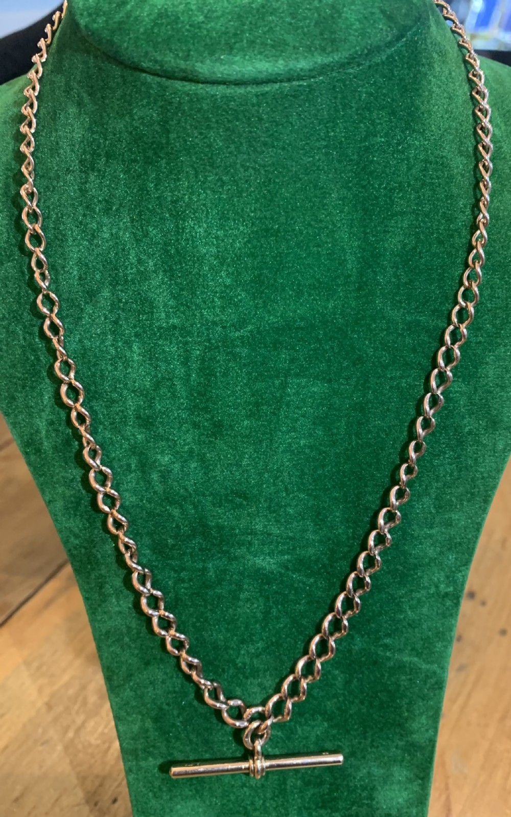 antique 9ct rose gold albert chain and tbar