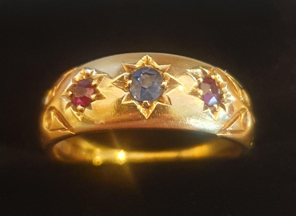 antique edwardian ruby sapphire gypsy ring size m 12