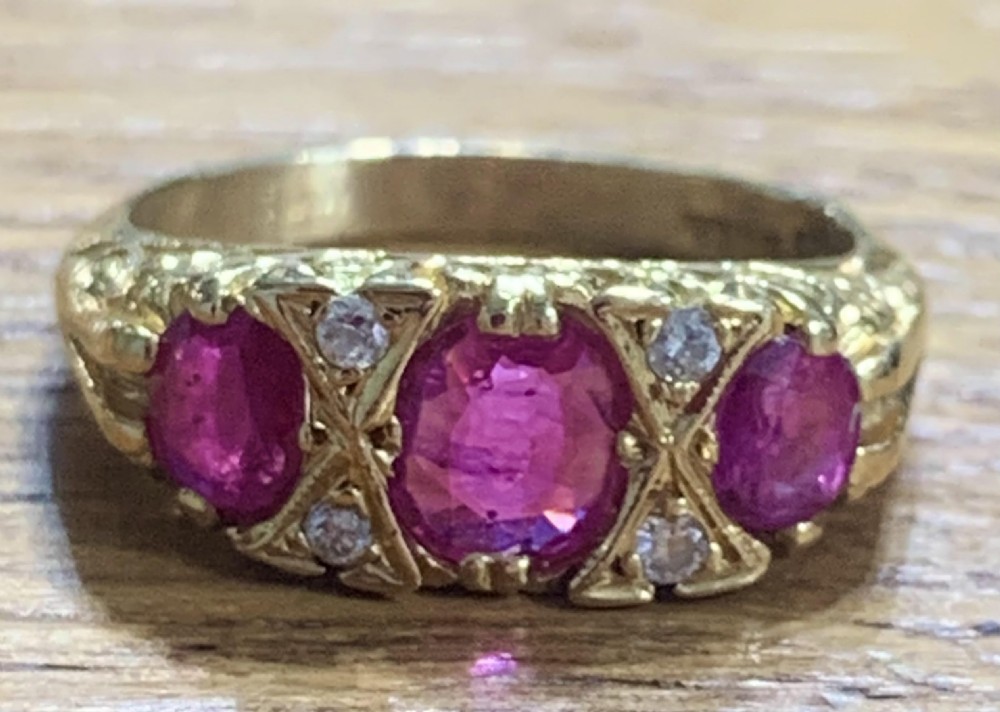 antique ruby diamond 18ct gold trilogy ring size n