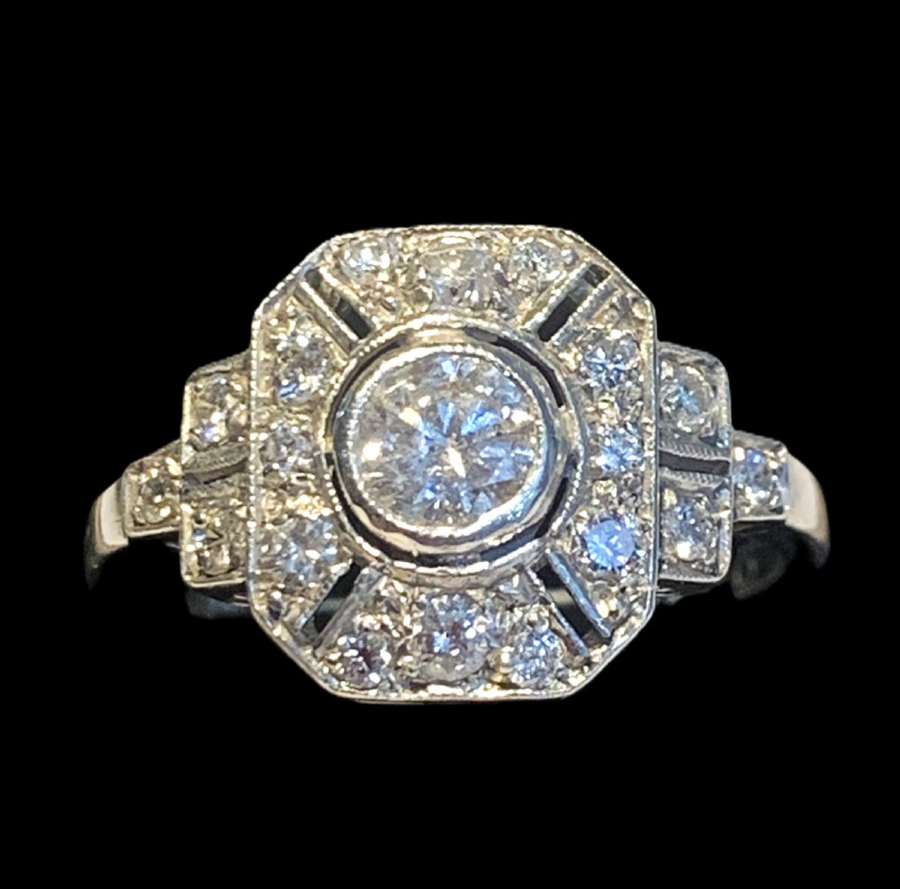 french art deco 18ct gold diamond ring size l