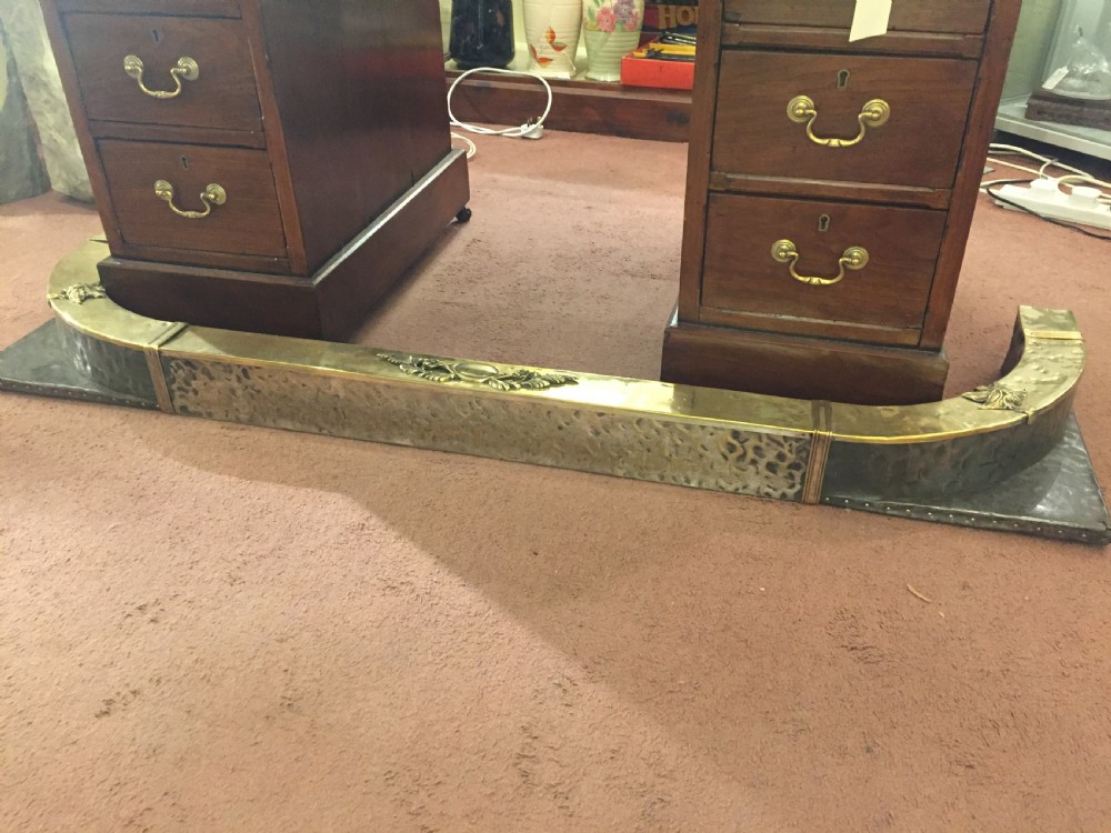 art deco hammered brass and pewter fire fender c1920