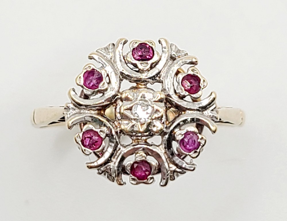 vintage art deco style ruby diamond cluster ring 9ct gold band size m