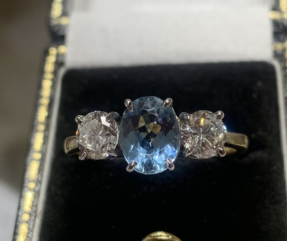 stunning aquamarine and diamond trilogy ring size q12
